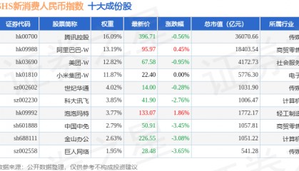 7月13日SHS新消费人民币（931646）指数跌1.3%，成份股莱克电气（603355）领跌